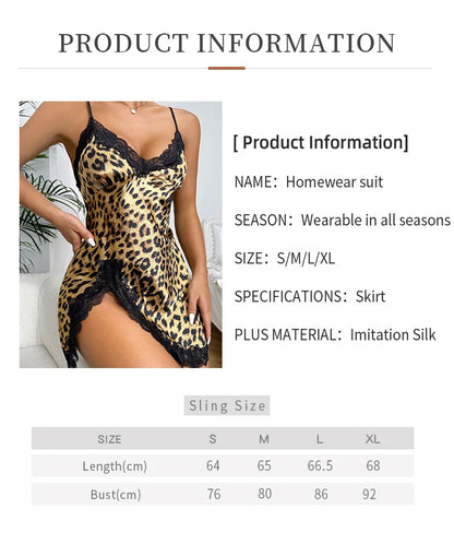 Lace Trim Leopard Nightdress Dress