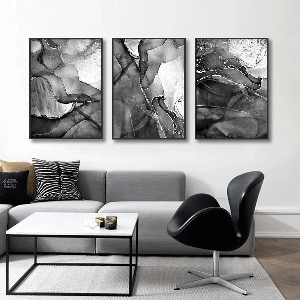 Modern Gray Black Marble Canvas