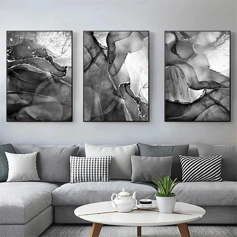 Modern Gray Black Marble Canvas