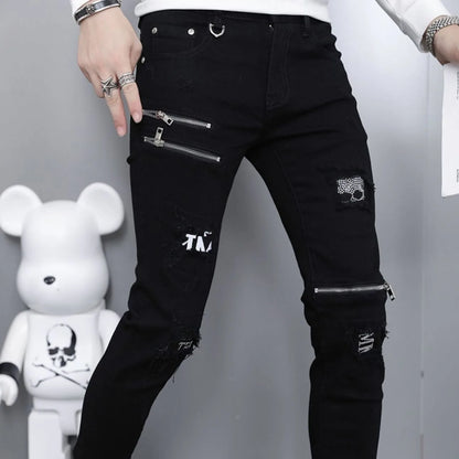 Spring Black Ripped Stretch Jeans