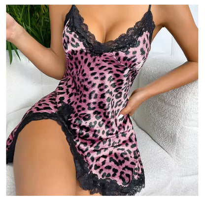 Lace Trim Leopard Nightdress Dress